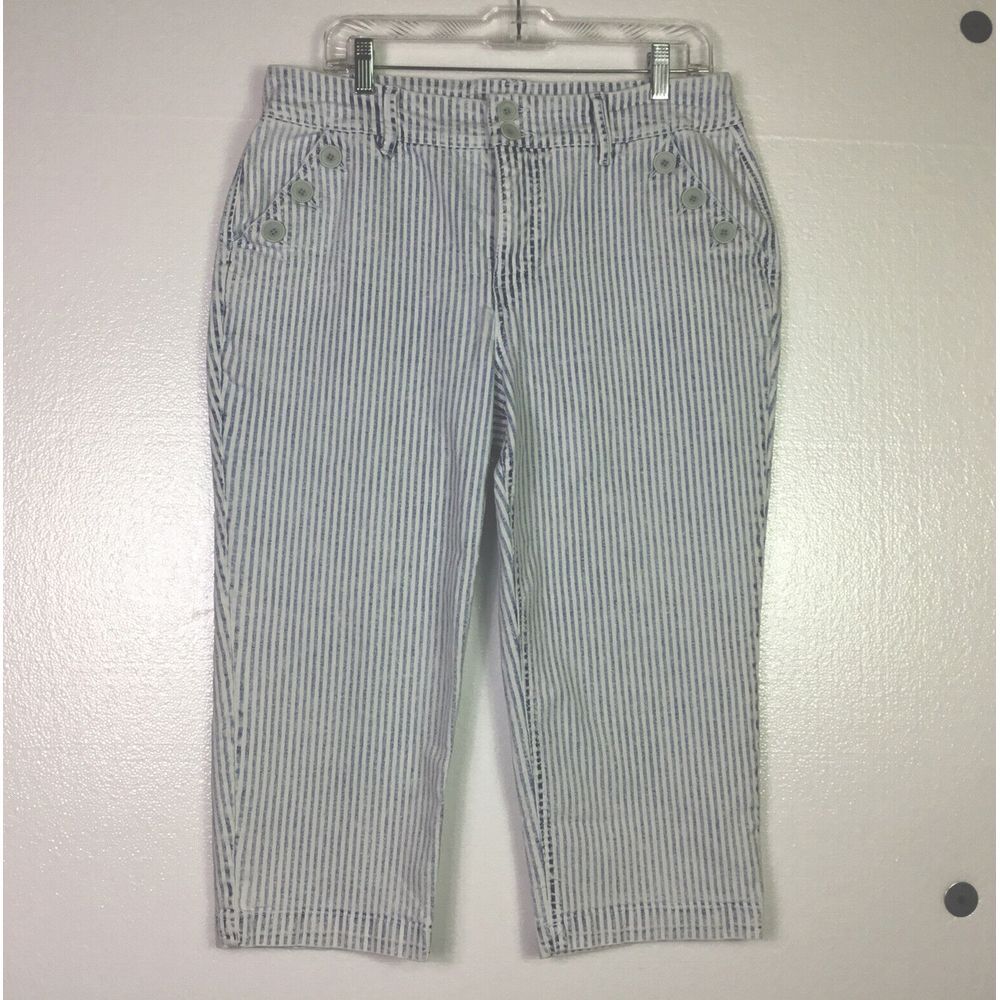 EST. 1946 Denim Womens Capris Size 16 Stretch Blue Stripe denim high rise‎